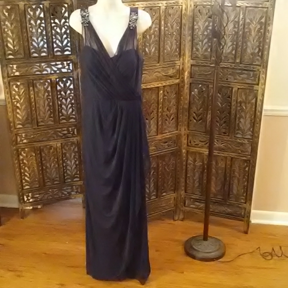 Very dark blue, almost black long formal dress